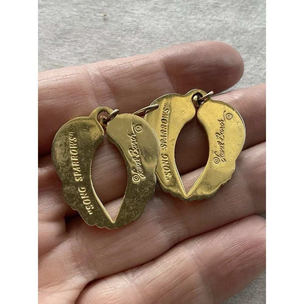 vintage Laurel Burch Signed Dangle earrings Enamel Love Bird Estate Jewelry - Picture 2 of 7